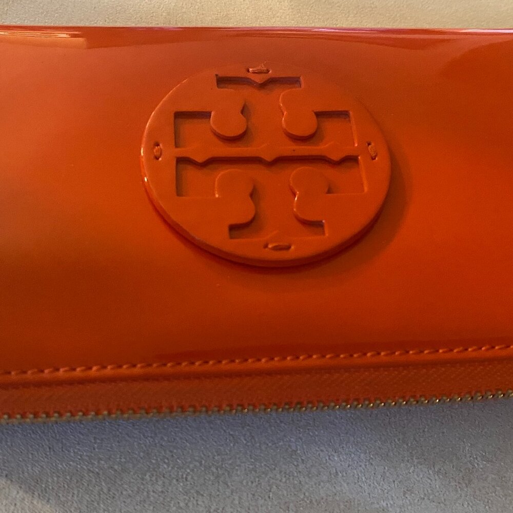 Tory Burch Deep Orange Patent Leather Wallet